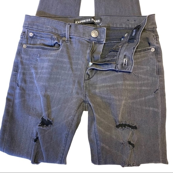 Express Charcoal Destructed Denim Leggings Jeans - Picture 6 of 11